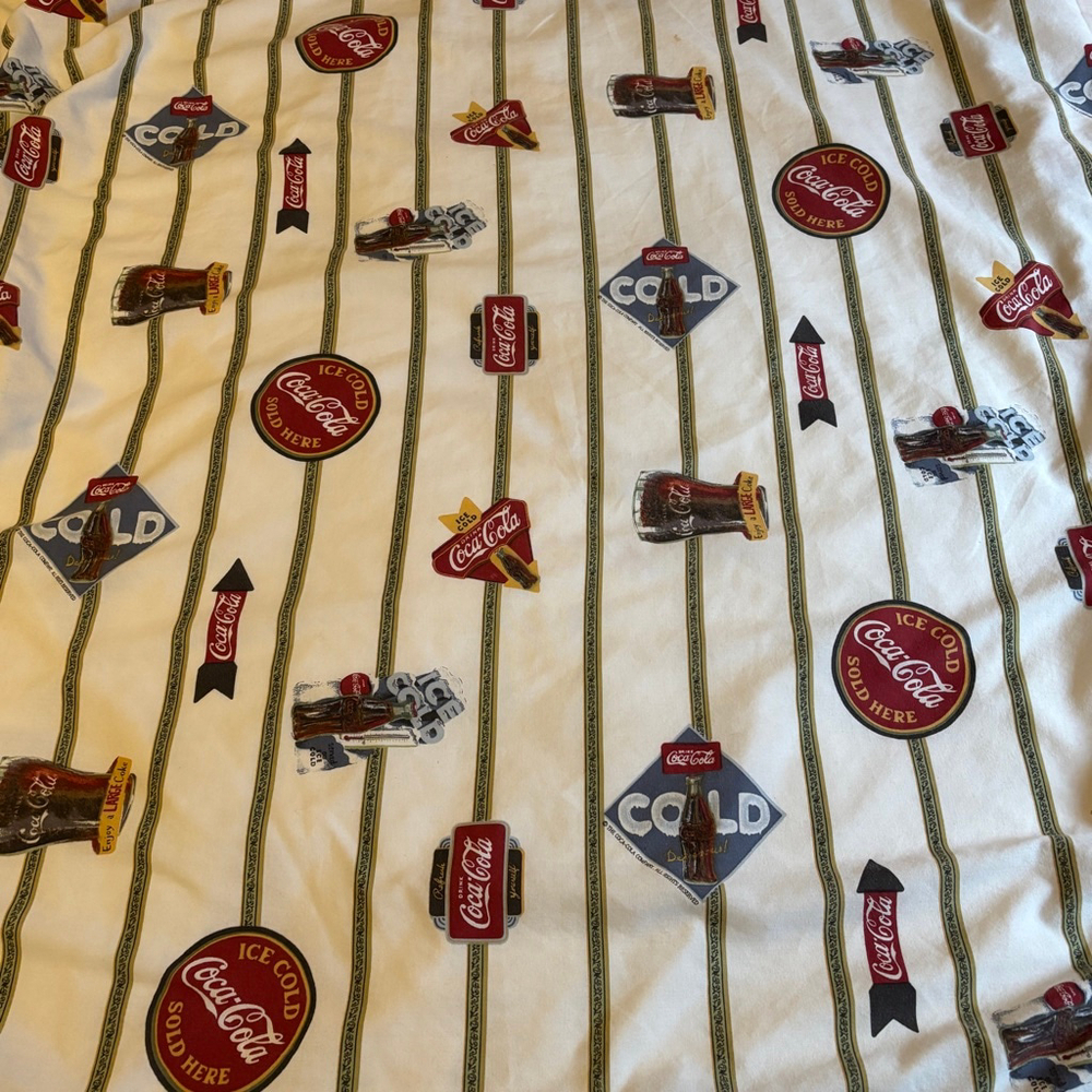 Vintage Coca-Cola Twin Fitted Sheet White Red Striped Bedding Pop Coke